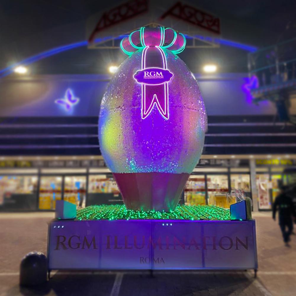 Progettazione illuminotecnica per illuminazione esterna uovo di Pasqua gigante