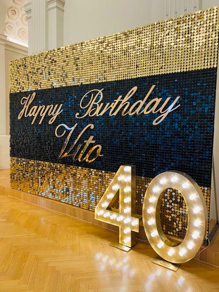 Parete glitter per un quarantesimo compleanno