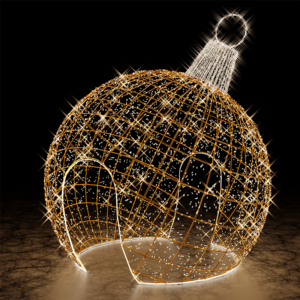 Rendering notturno dell'installazione luminosa natalizia 3D a LED completata.